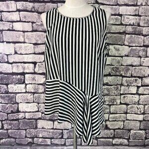 Peck & Peck Black & White Striped Sleeveless Blouse Size XL